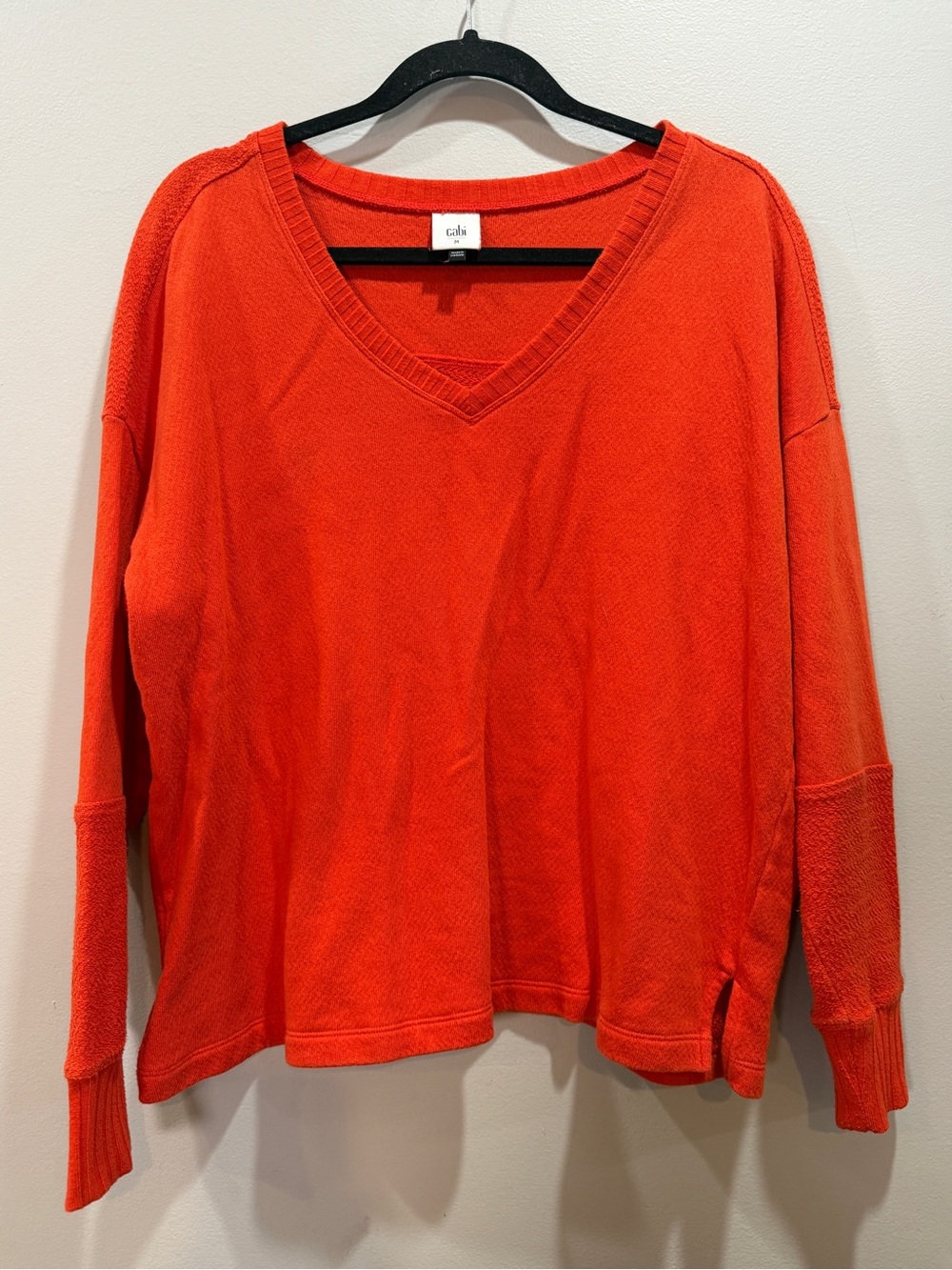 CAbi Vibrant Orange V-Neck Pullover Sweatshirt